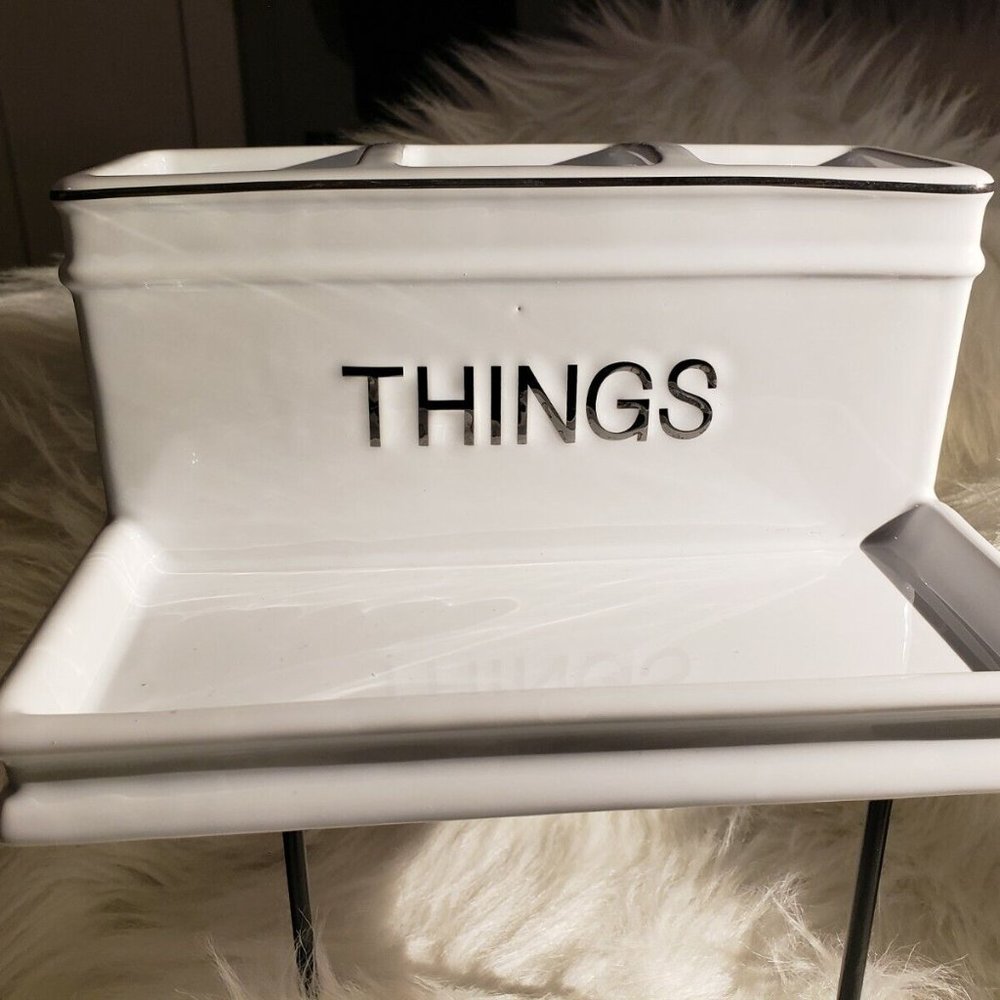Beautiful White Desk Organizer with Silver trim
